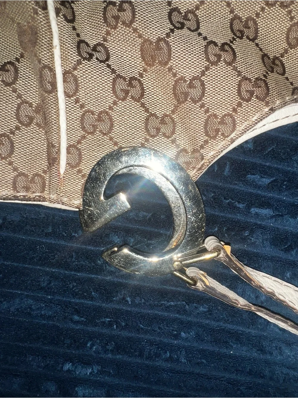 Gucci Beige GG Canvas and White Leather Hobo Bag